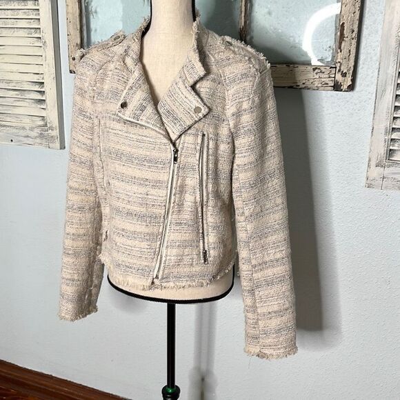 Vici Women's Ivory Collared Striped Jacket Size Large - Picture 2 of 12